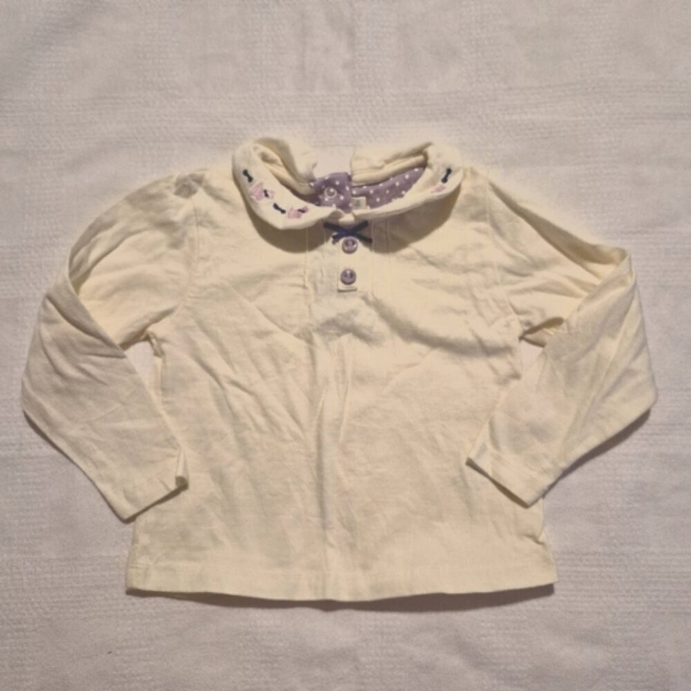 Jojo Maman Bébé girls size 12-18 months cream Peter Pan collar long sleeve shirt